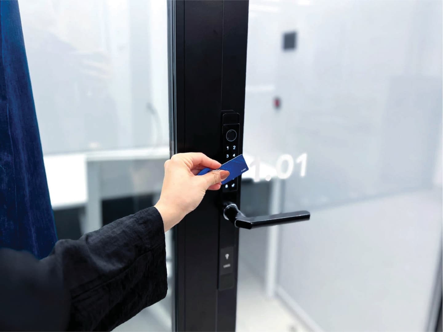 Single Room - smart lock access with key card on glass door