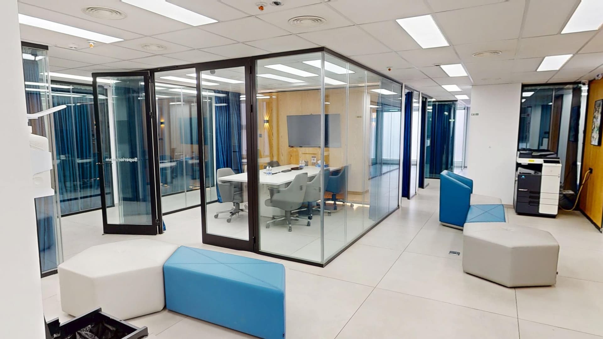 Private offices floor with glass meeting rooms