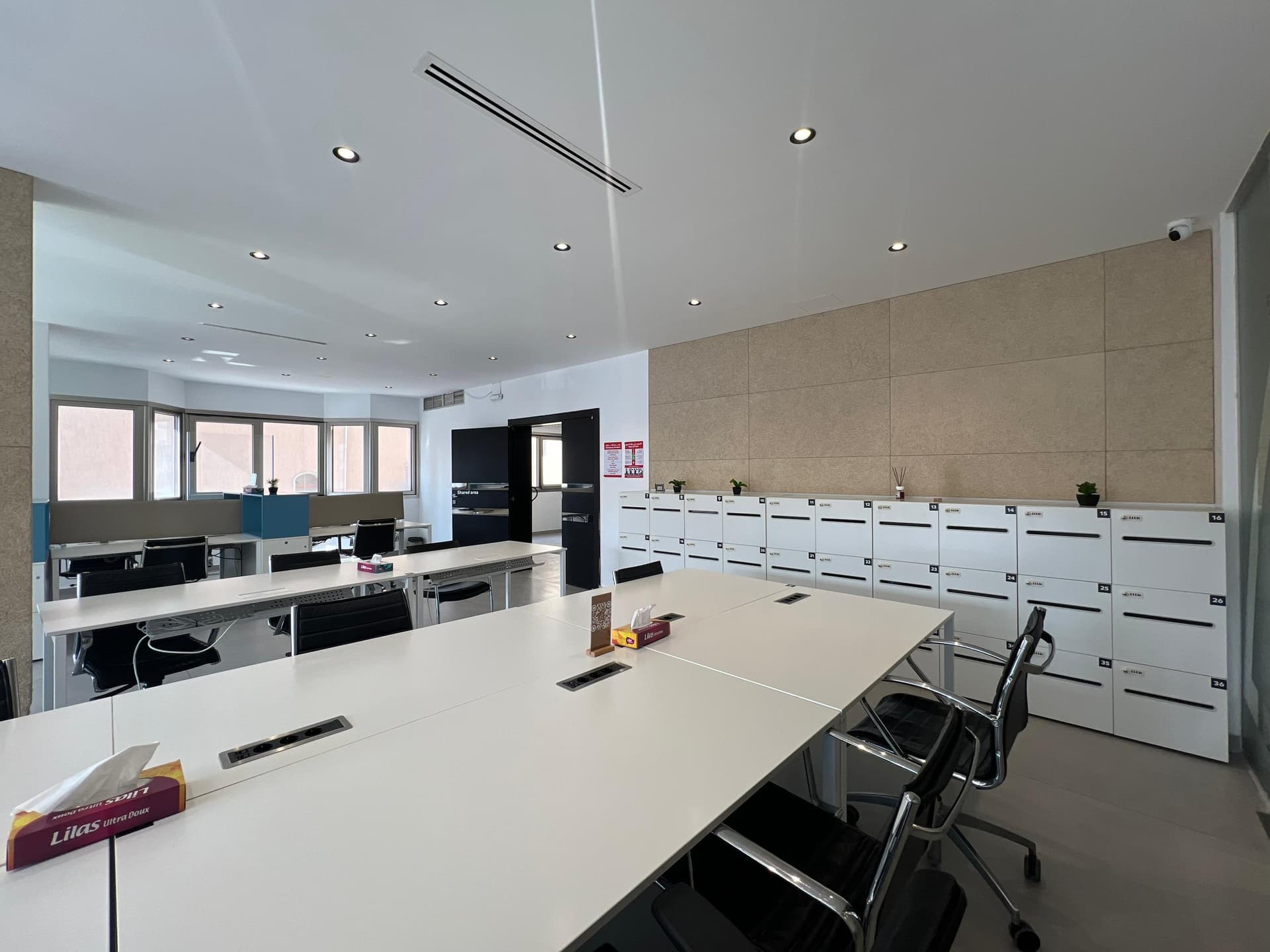 Coworking area with secure lockers